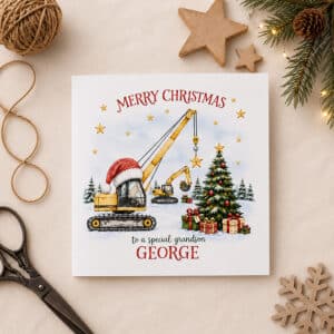 Boys Personalised Crane Construction Christmas Card