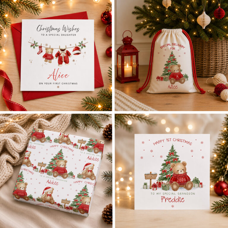 Personalised Baby’s First Christmas Teddy Bear Card