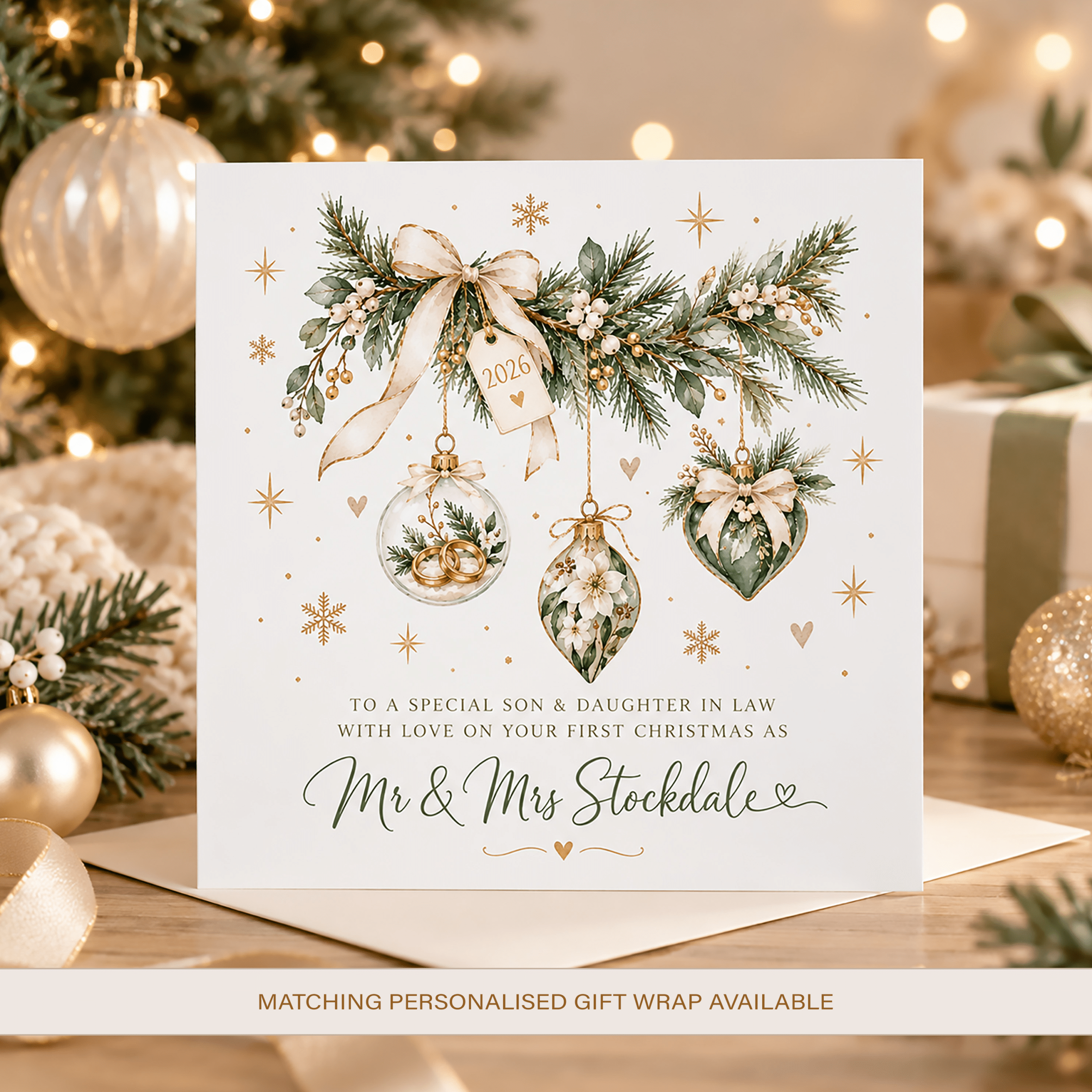 Personalised first Christmas card for son and daughter-in-law with Mr and Mrs names