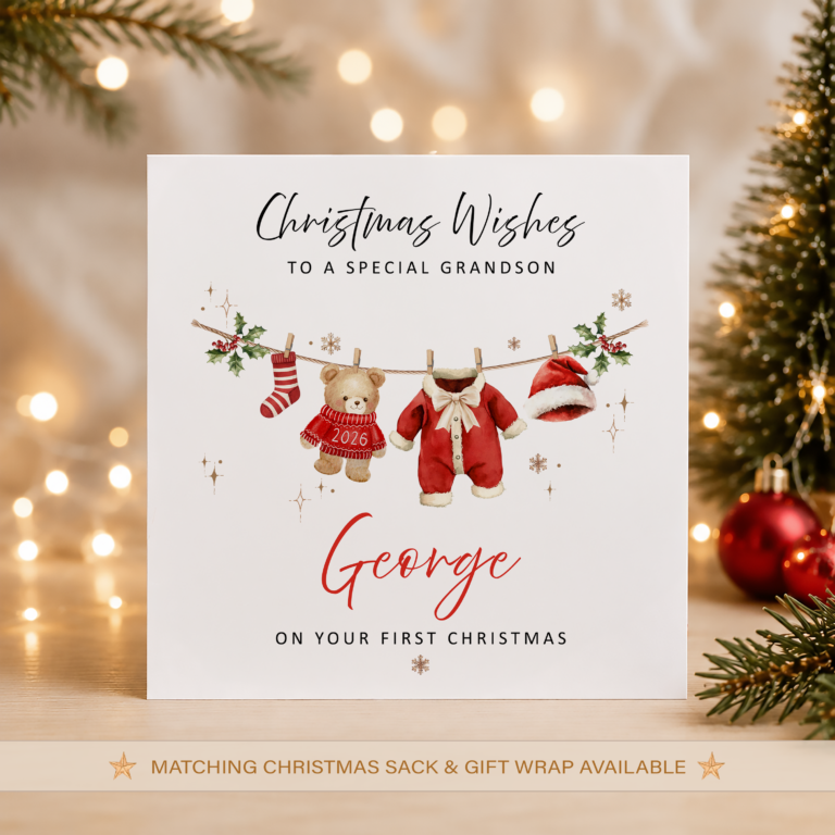 Personalised Babys First Christmas Teddy Bear Card