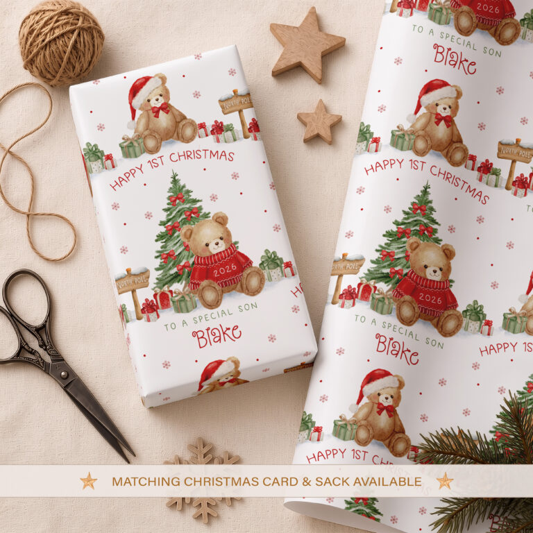 Personalised Baby’s First Christmas Teddy Bear Wrapping Paper