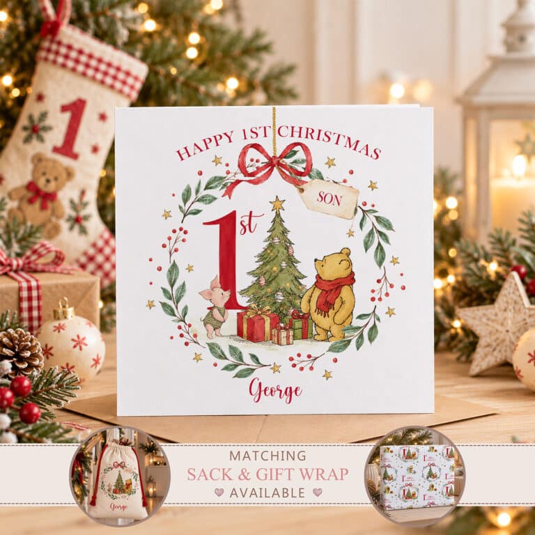 Personalised Babys First Christmas Winnie The Pooh Card