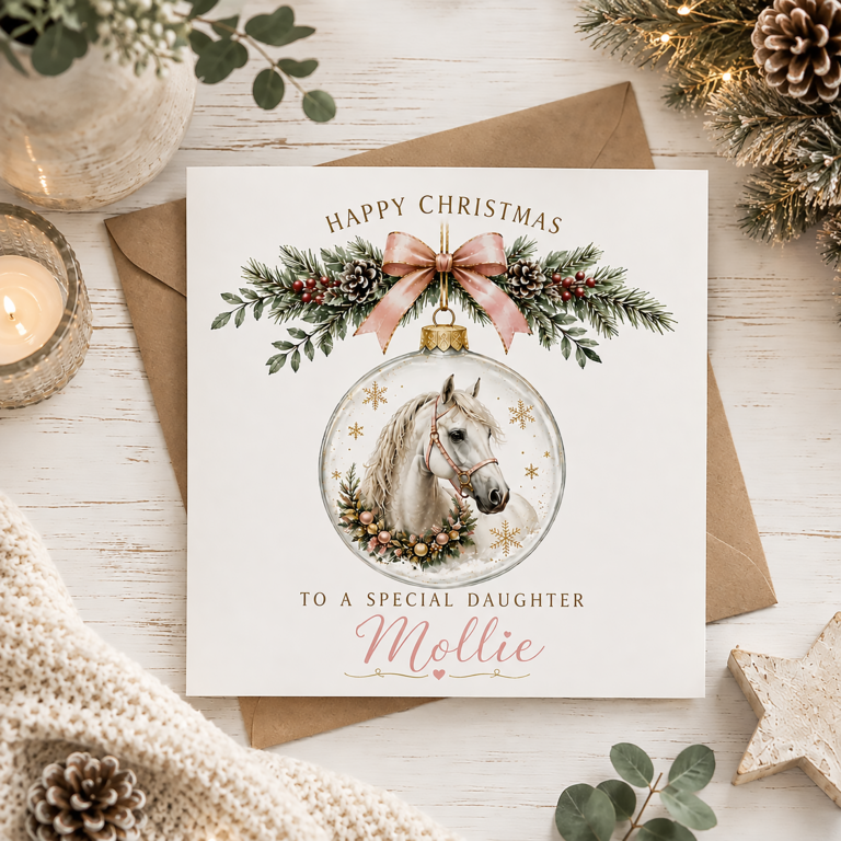 Personalised Horse Christmas Card for Girls