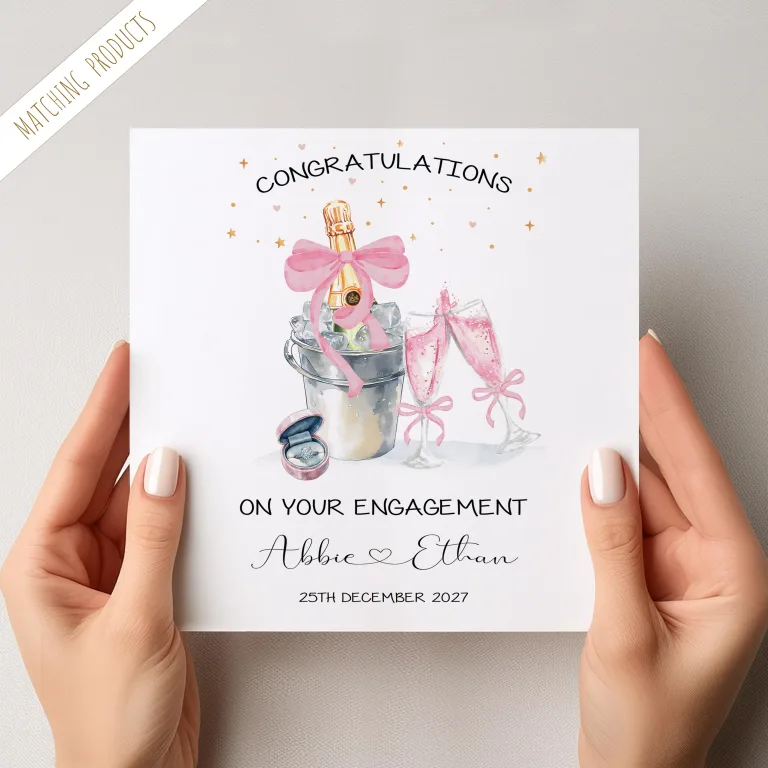 Personalised Pink Champagne Engagement Card