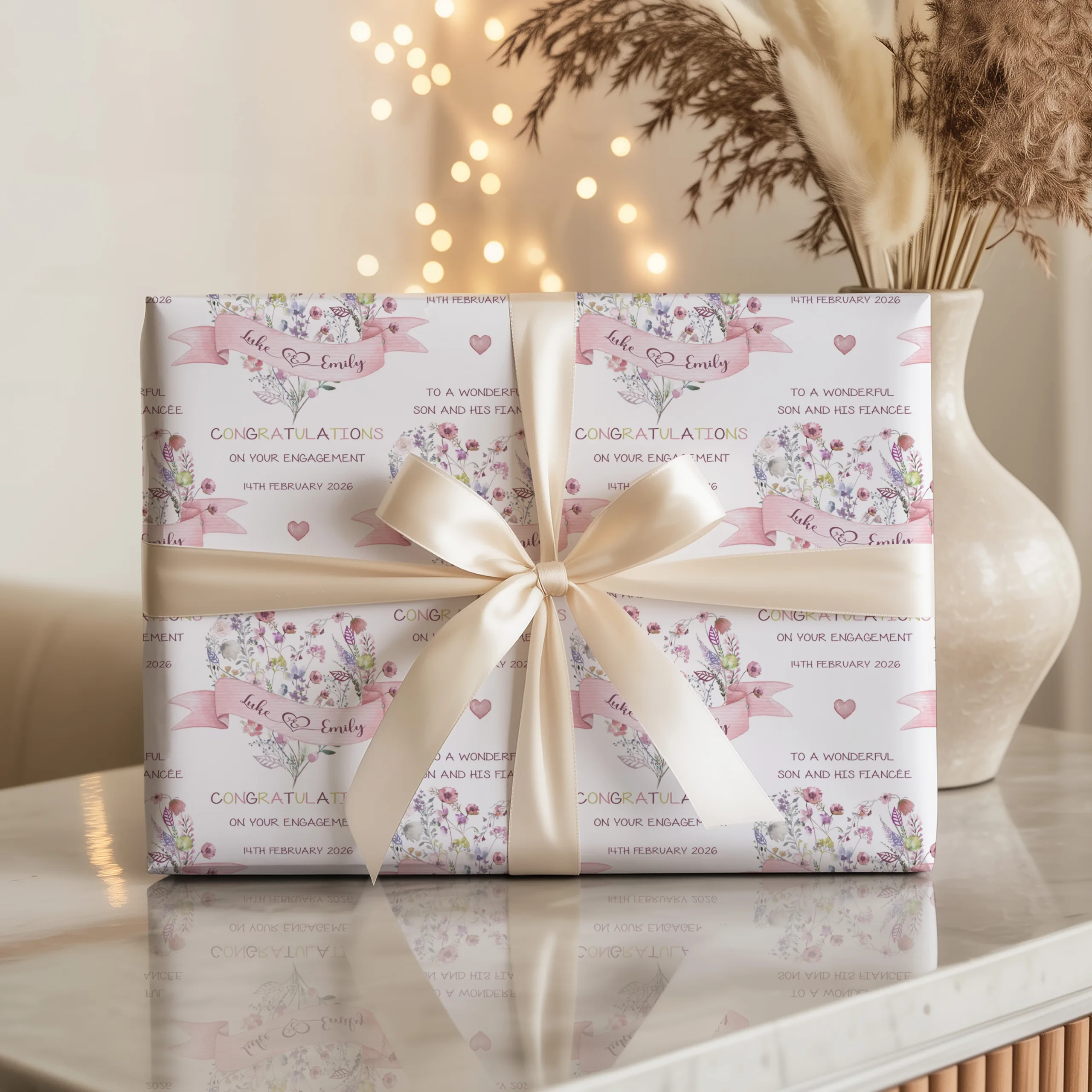 Personalised Floral Engagement Gift Wrapping Paper