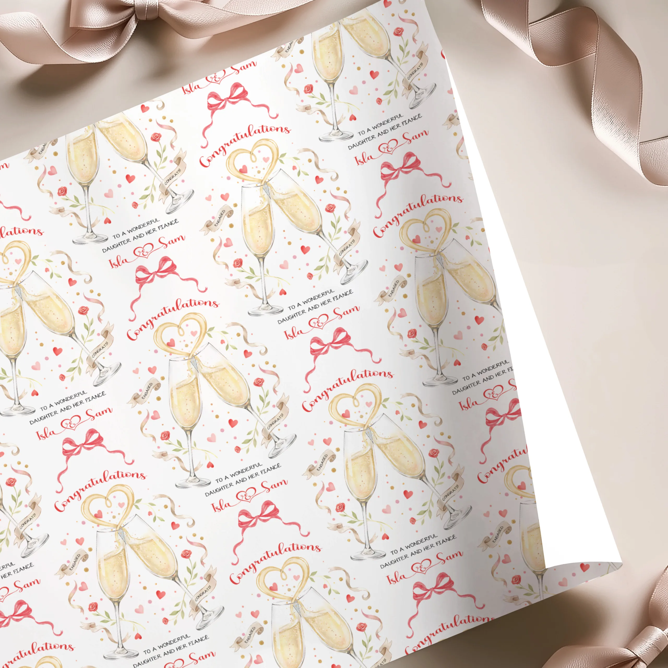 Engagement Champagne Glasses Gift Wrapping Paper