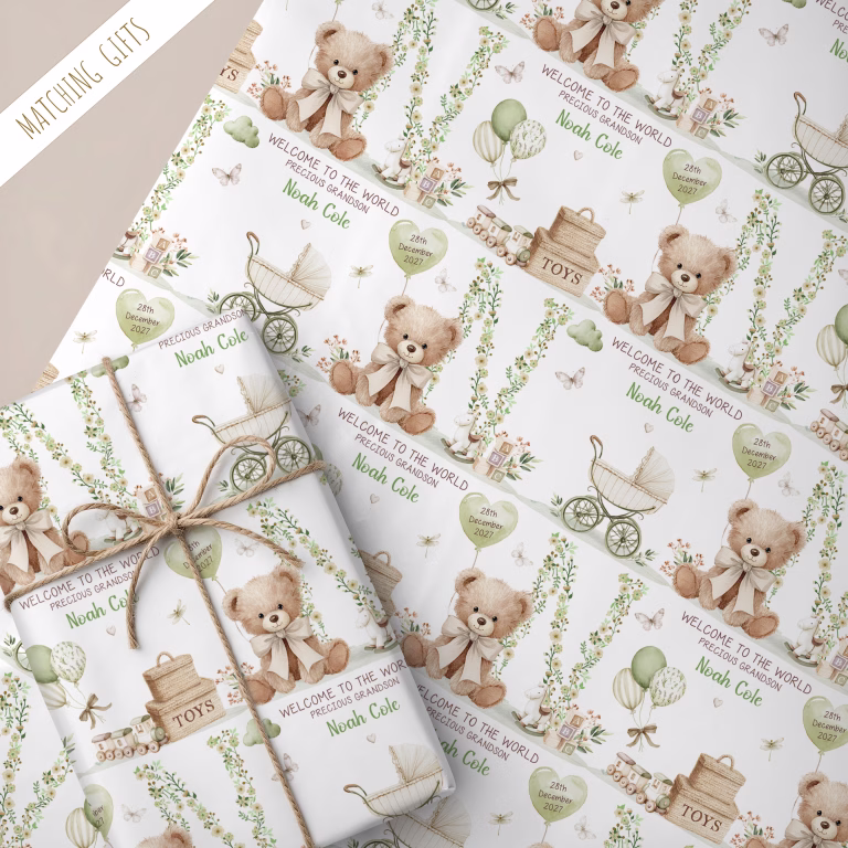 Personalised New Baby Grandson Gift Wrapping Paper