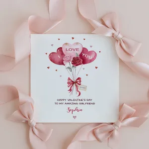 Personalised Heart Balloons Valentine's Card