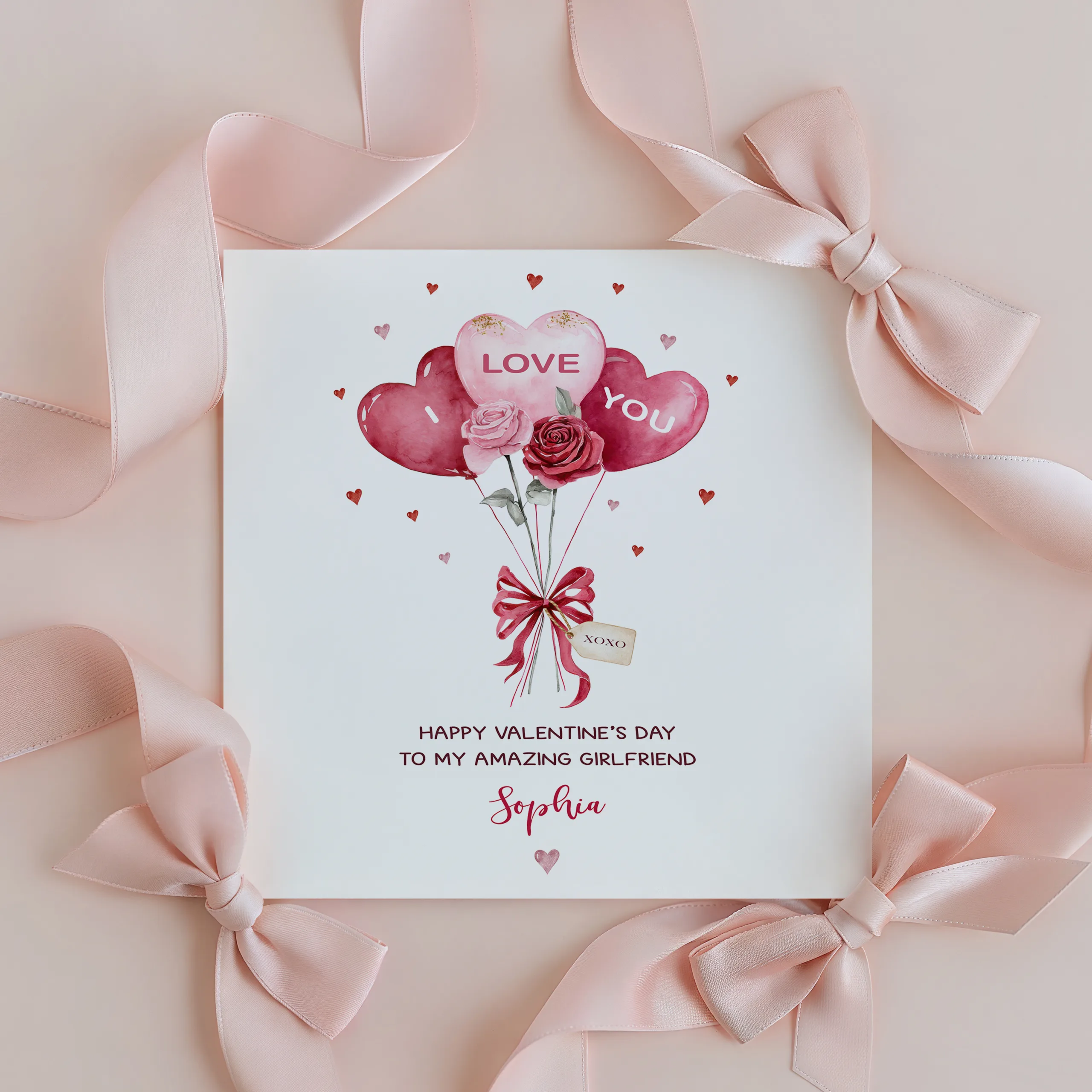 Personalised Heart Balloons Valentine's Card