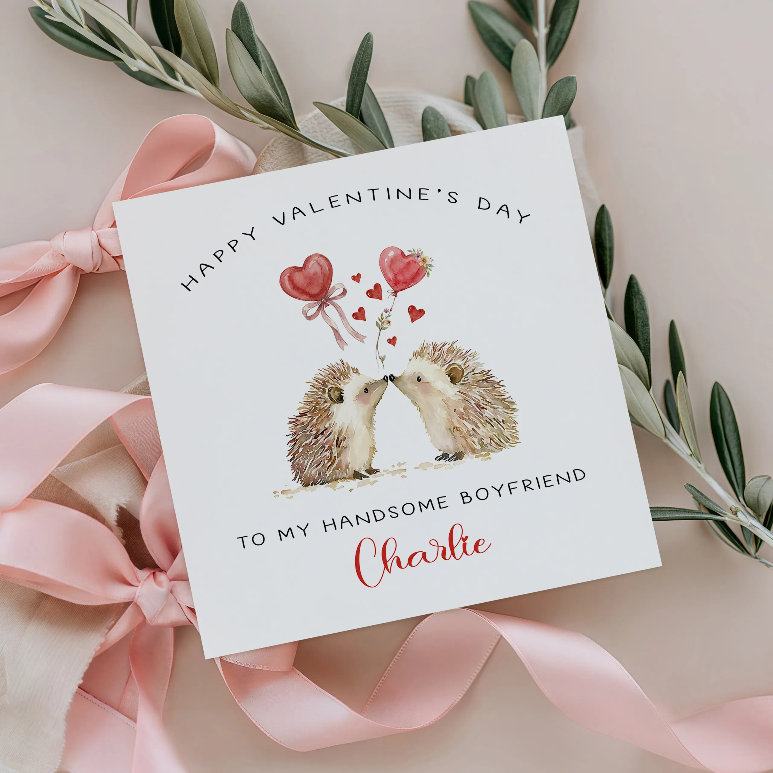 Personalised Hedgehog Valentine's Card