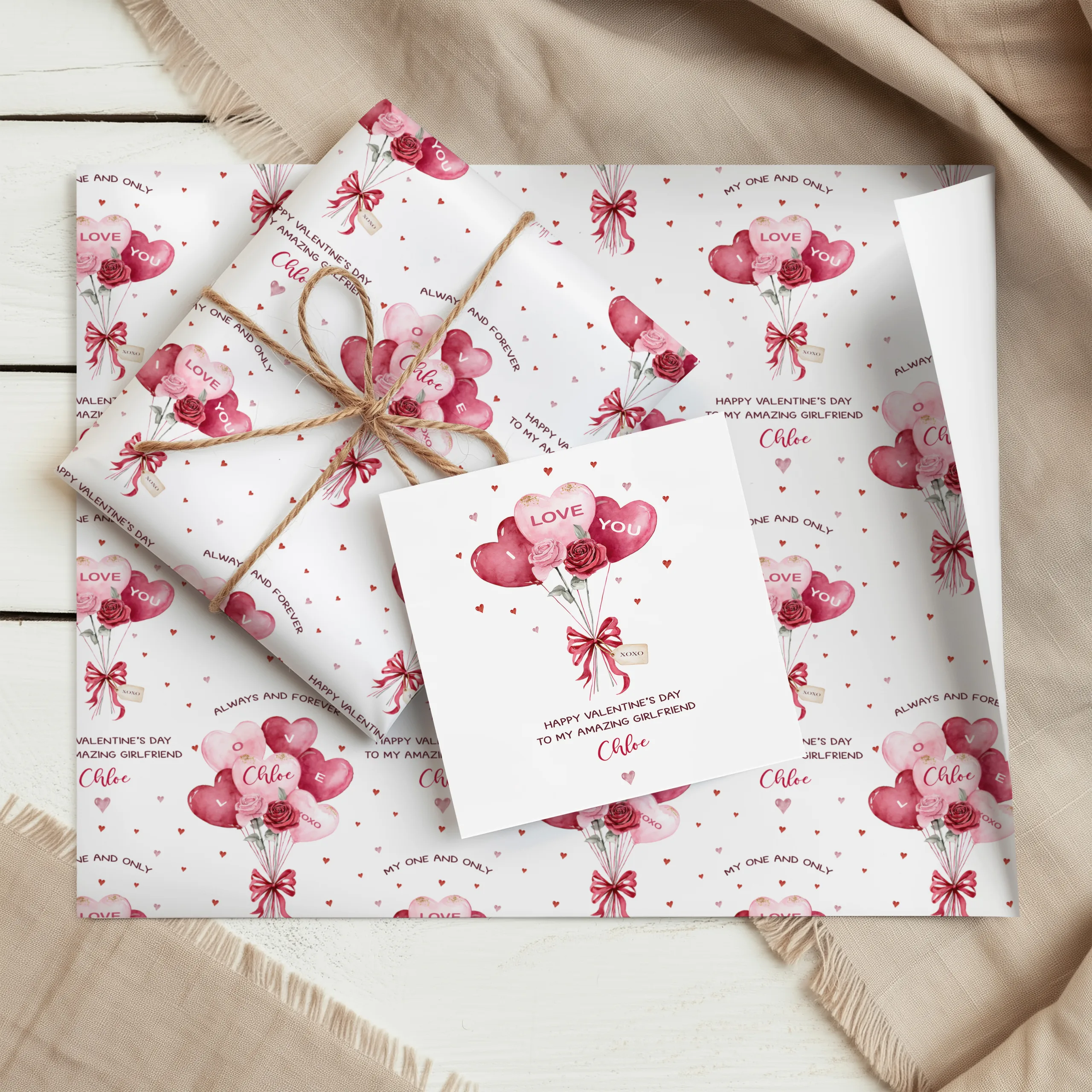 Personalised Valentine's Heart Balloons Wrapping Paper