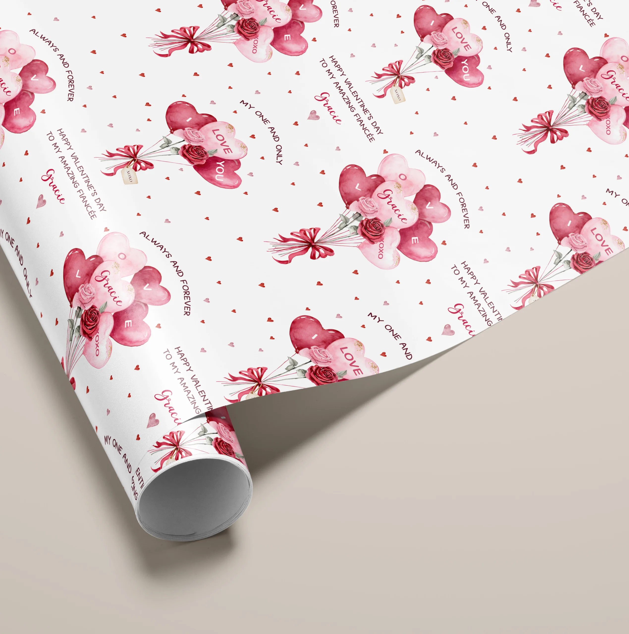 Personalised Valentine's Heart Balloons Wrapping Paper