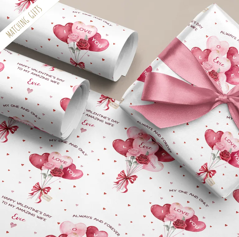 Personalised Valentine’s Heart Balloons Wrapping Paper