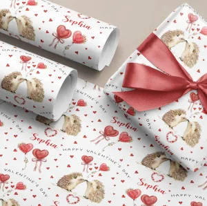 Personalised Valentine's Hedgehog Wrapping Paper
