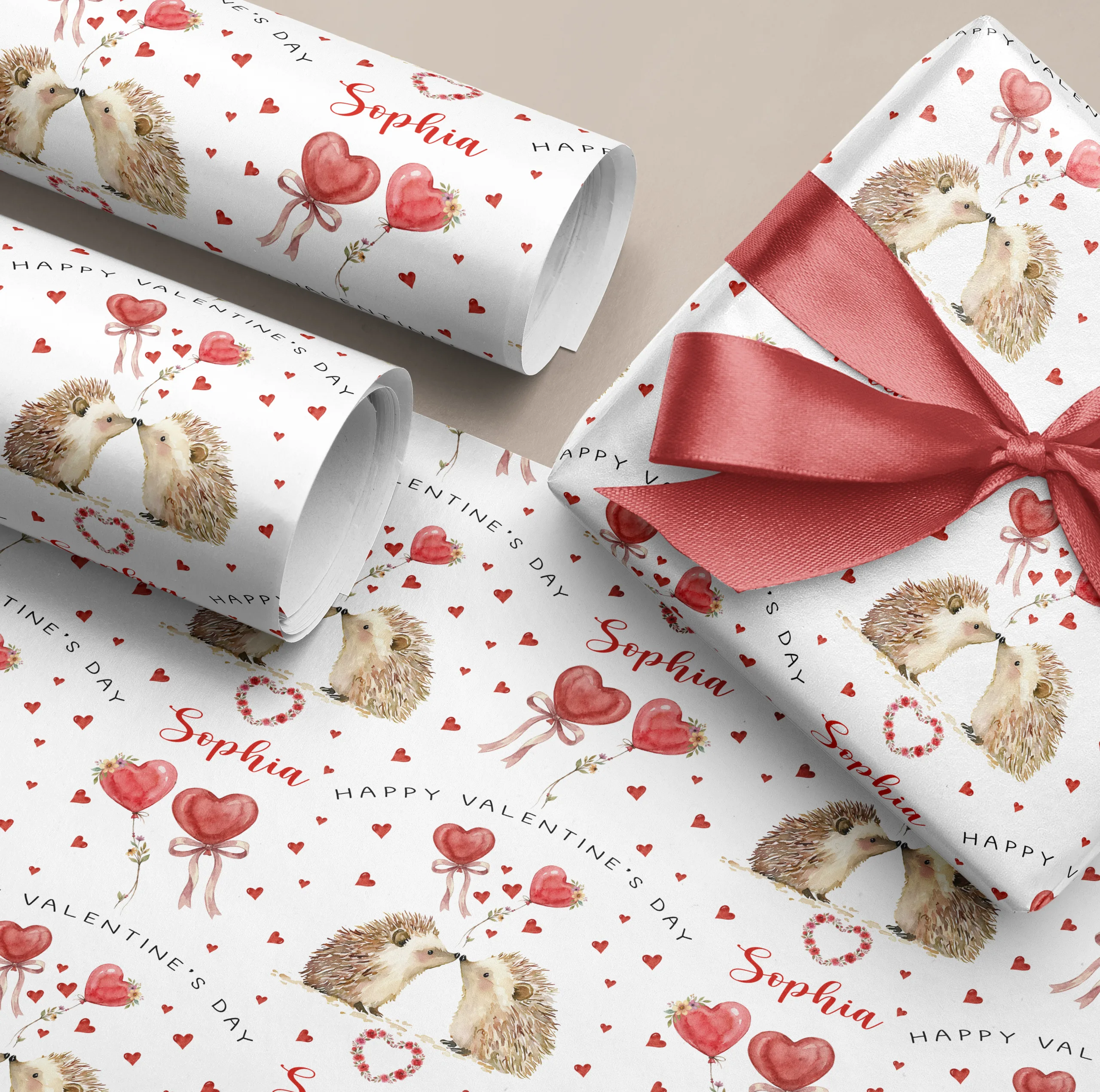 Personalised Valentine's Hedgehog Wrapping Paper