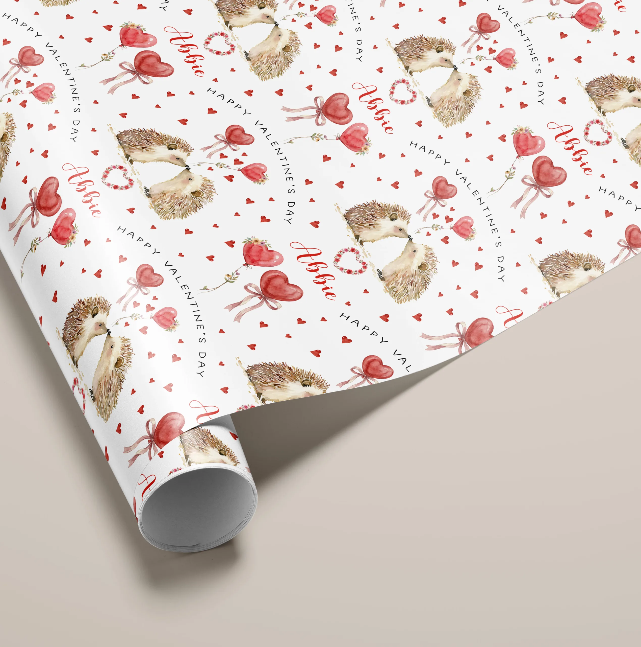 Personalised Valentine's Hedgehog Wrapping Paper