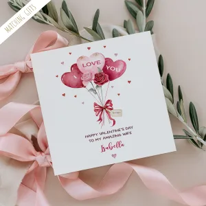 Personalised Heart Balloons Valentine's Card
