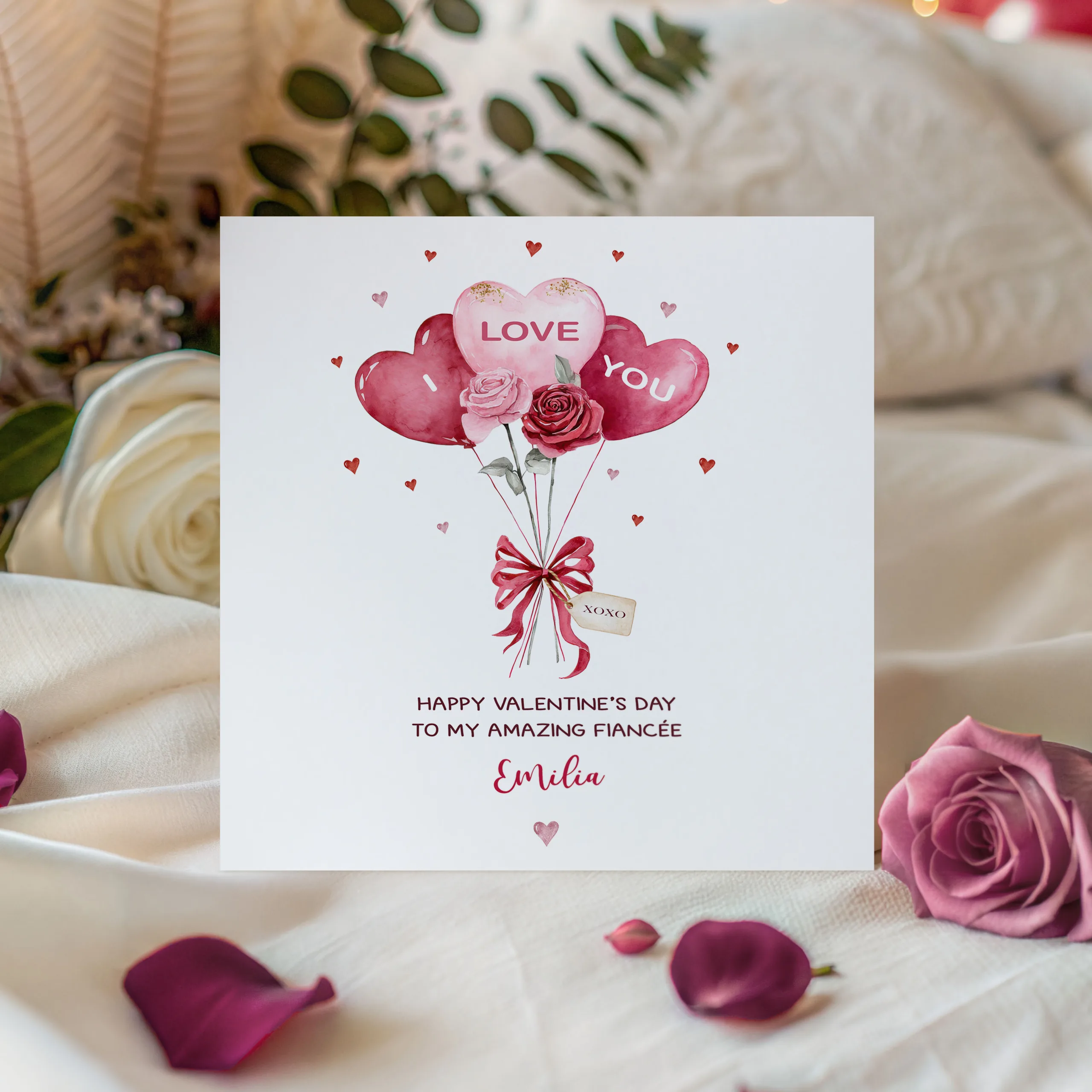Personalised Heart Balloons Valentine's Card