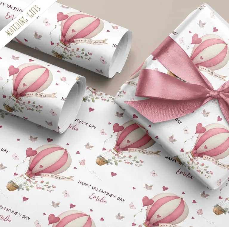 Personalised Valentine’s Hot Air Balloon Gift Wrapping Paper