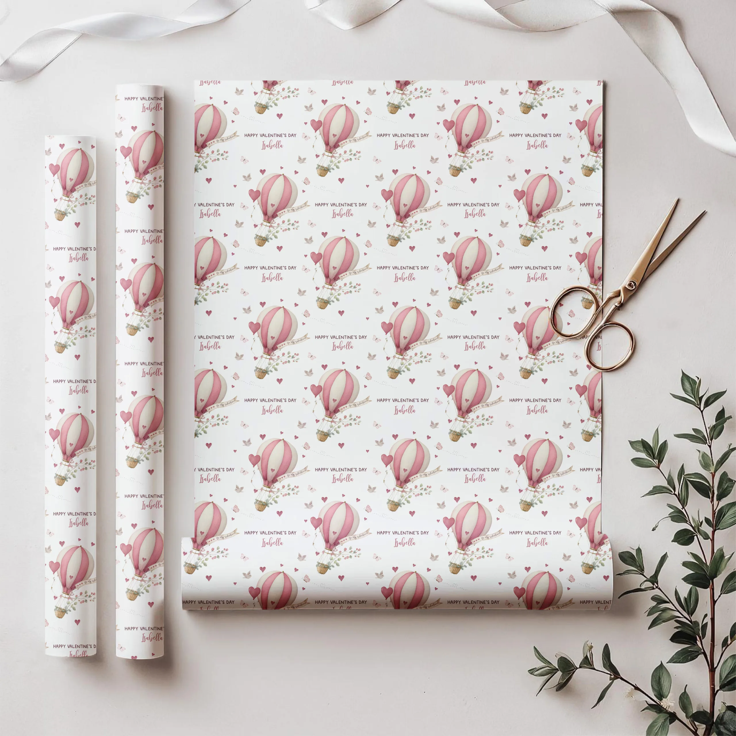 Valentine's Hot Air Balloon Gift Wrapping Paper