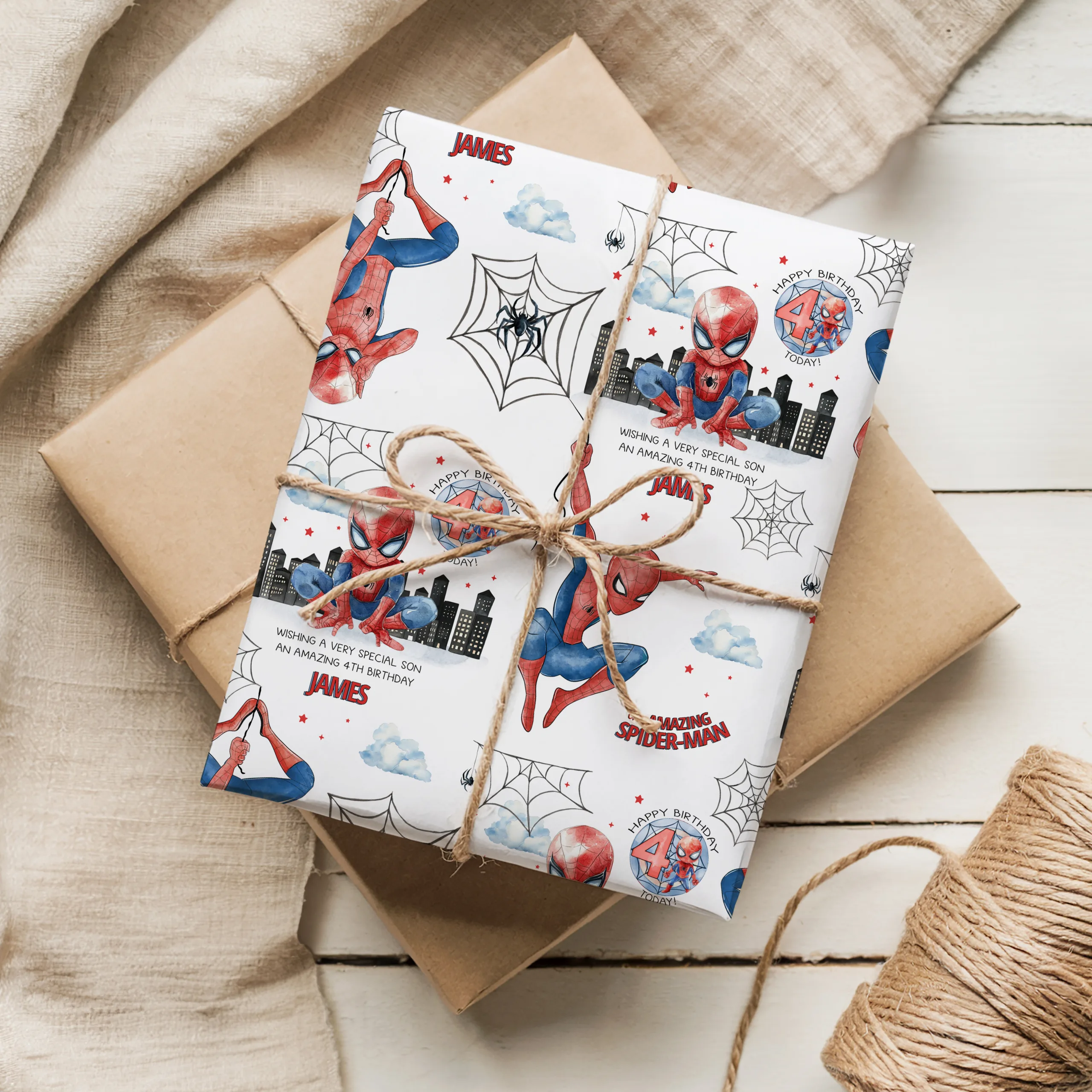Personalised Spider-Man Birthday Gift Wrapping Paper