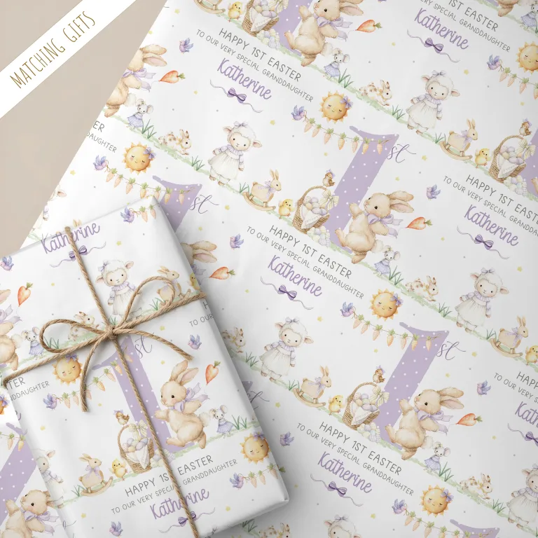 Girls 1st Easter Gift Wrapping Paper – Personalised Easter Gift Wrap
