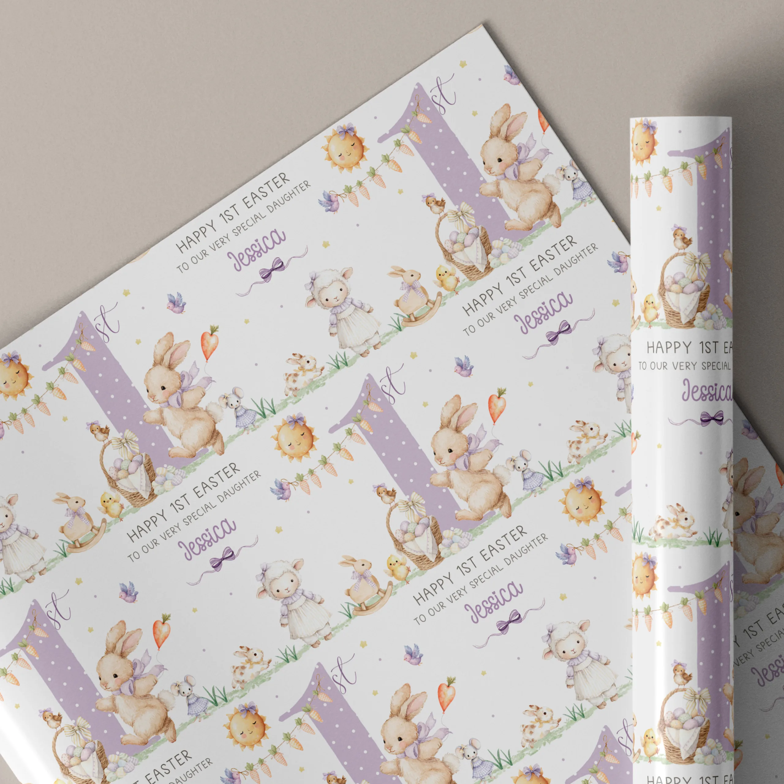 Personalised Girls 1st Easter Gift Wrapping Paper