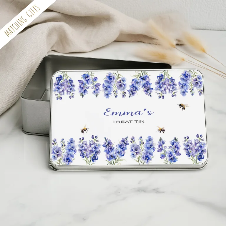Personalised Delphinium Metal Storage Tin