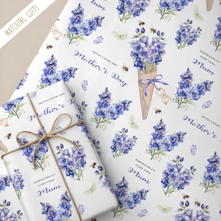Personalised Delphinium Mother’s Day Gift Wrapping Paper