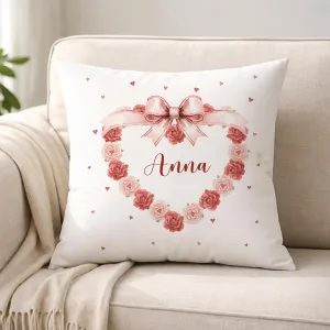Personalised Linen Floral Heart Cushion