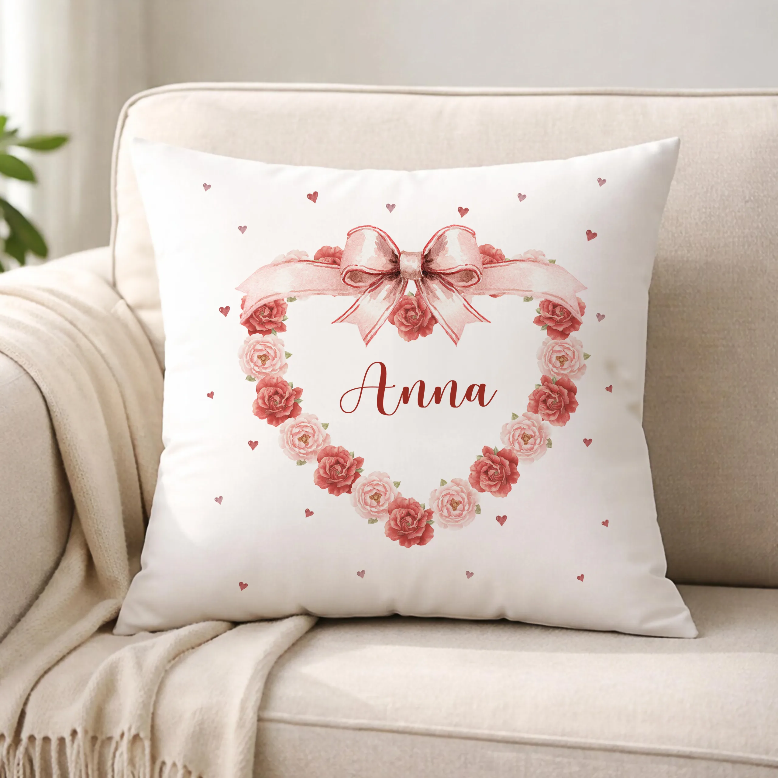Personalised Linen Floral Heart Cushion