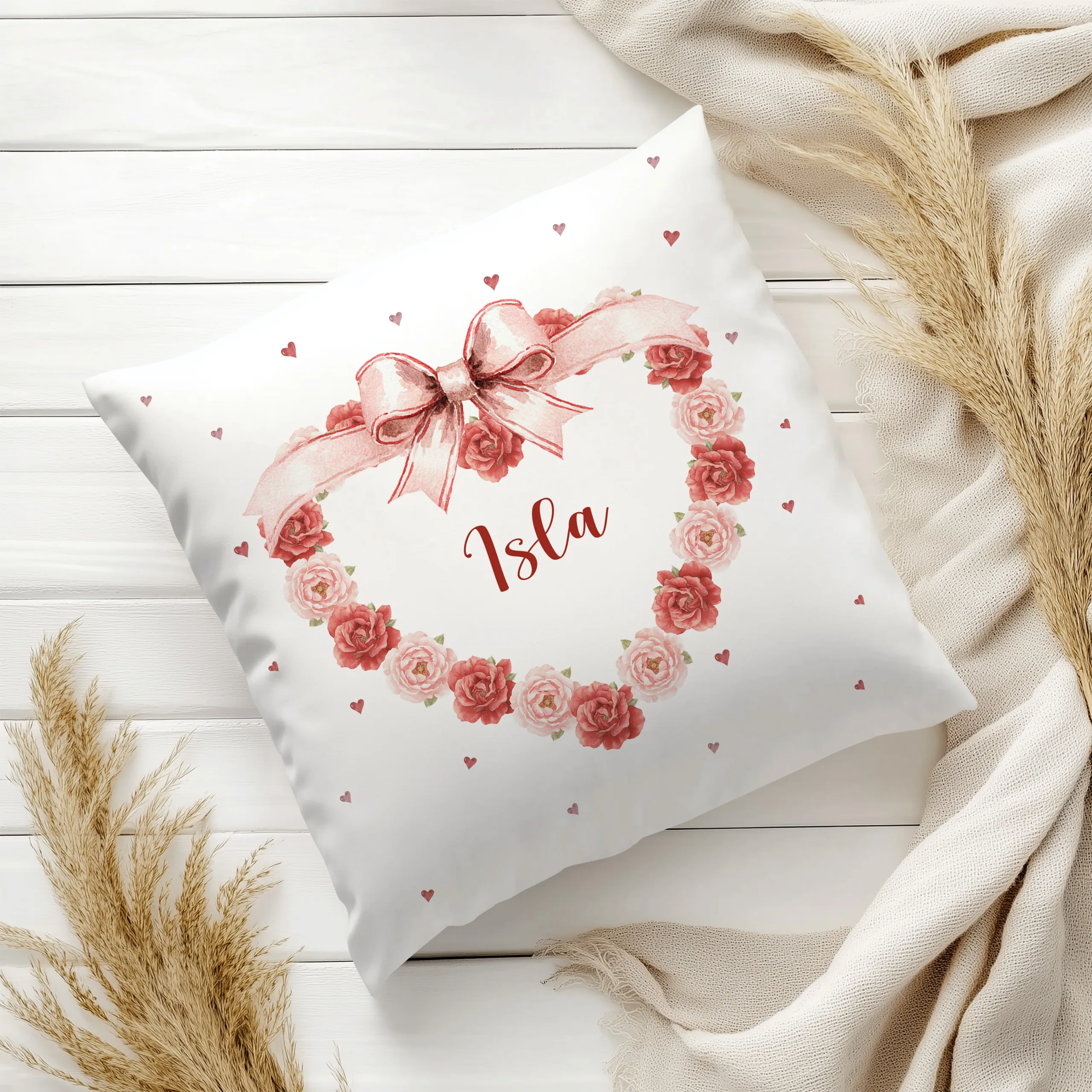 Personalised Linen Floral Heart Cushion