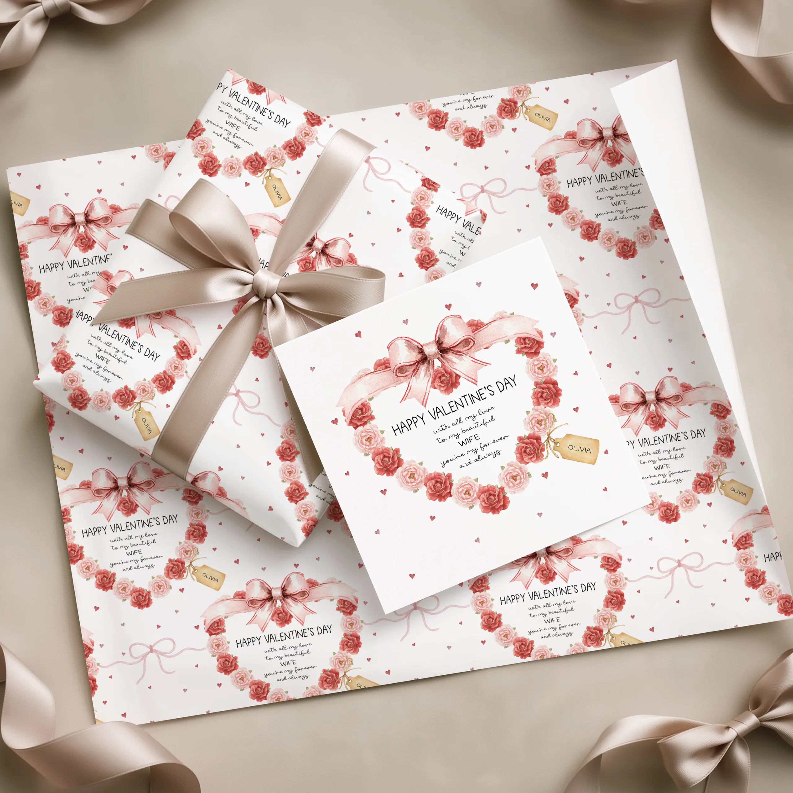 Personalised Valentine's Floral Heart Gift Wrapping Paper