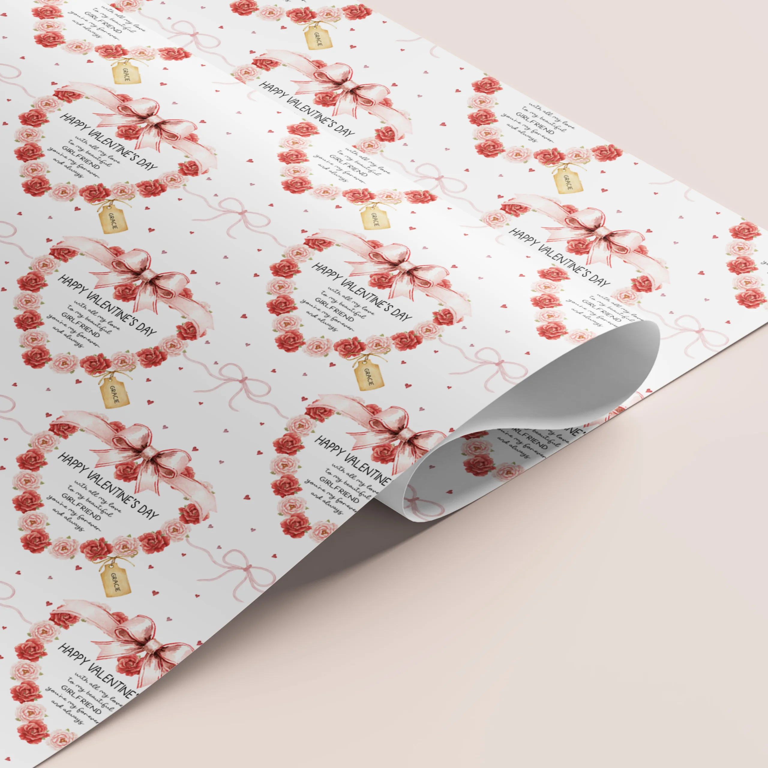 Personalised Valentine's Floral Heart Gift Wrapping Paper