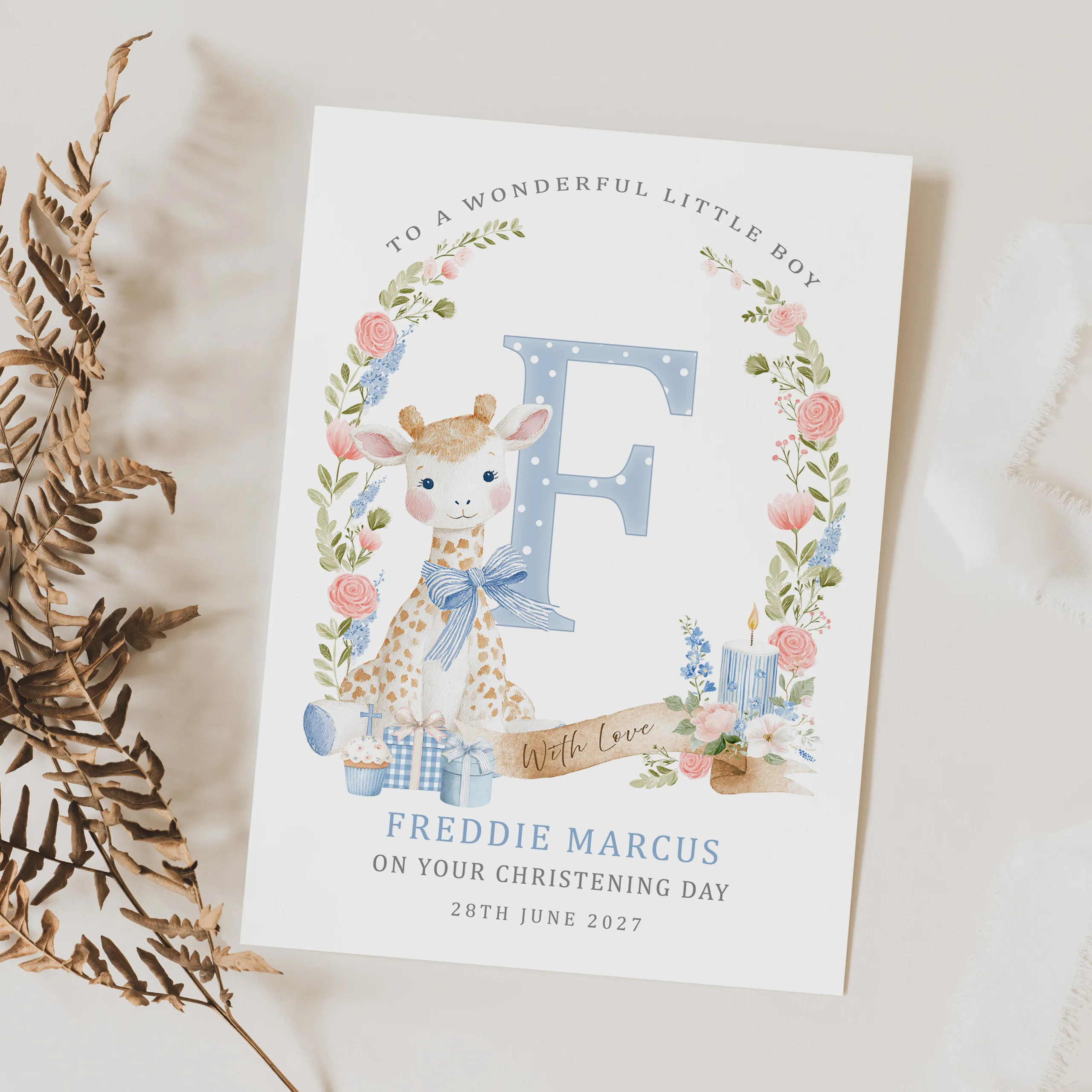 Giraffe Christening Card