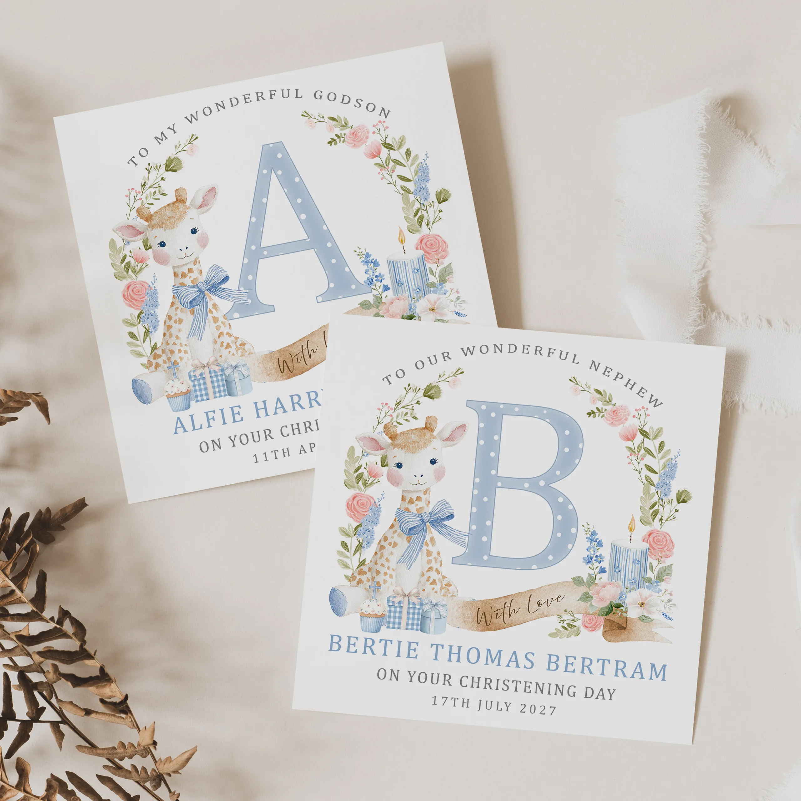 Giraffe Christening Card