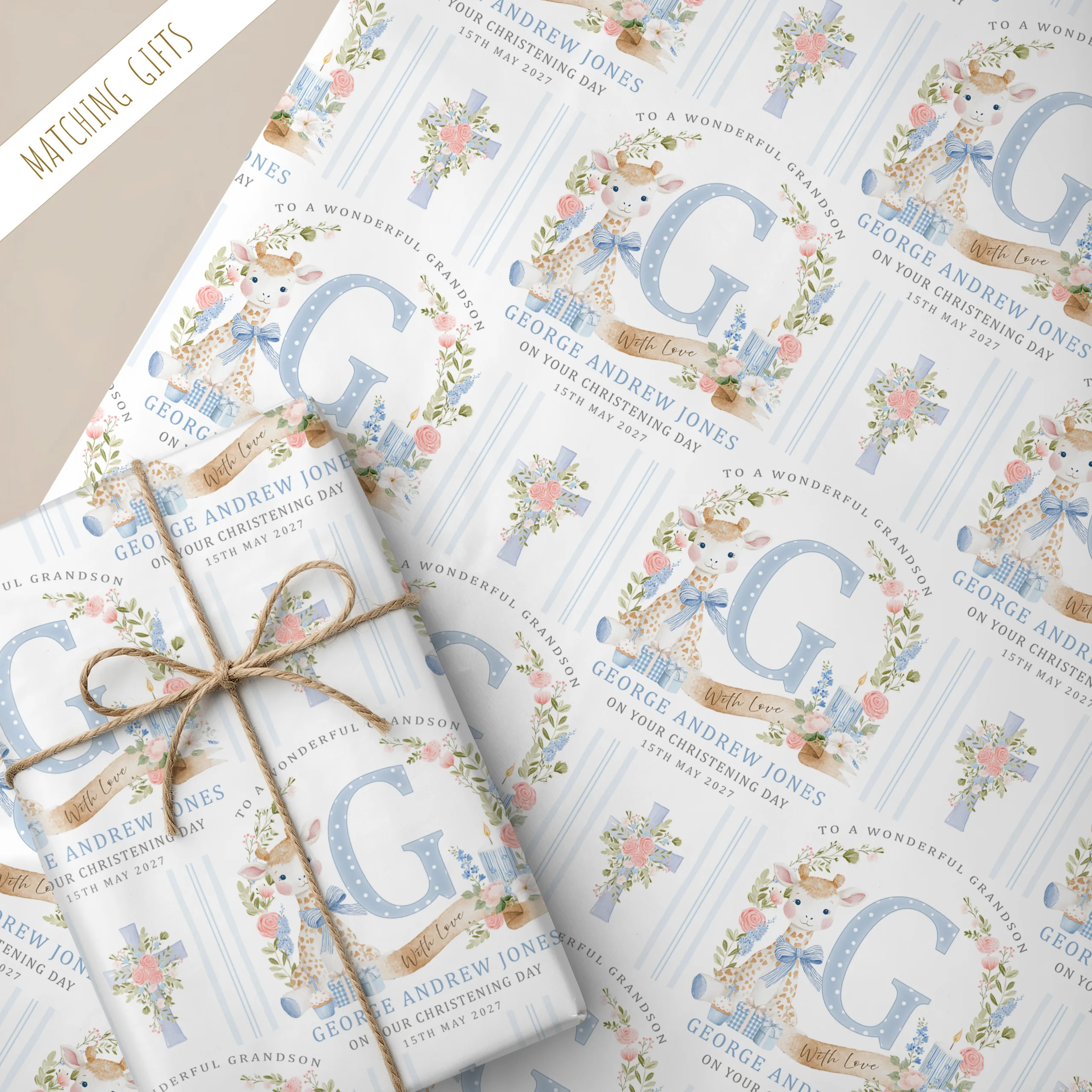 Boys Christening Gift Wrapping Paper