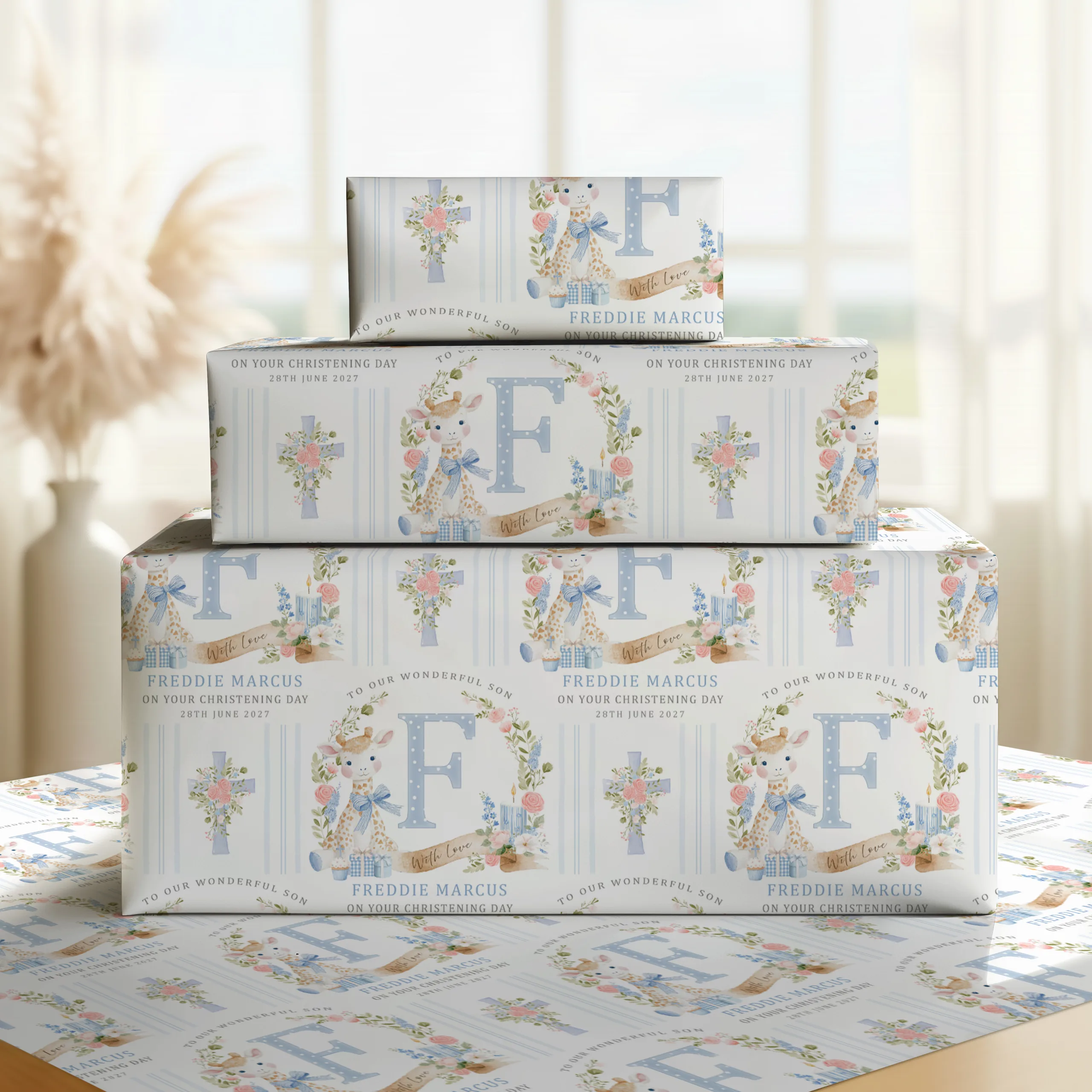 Boys Christening Gift Wrapping Paper