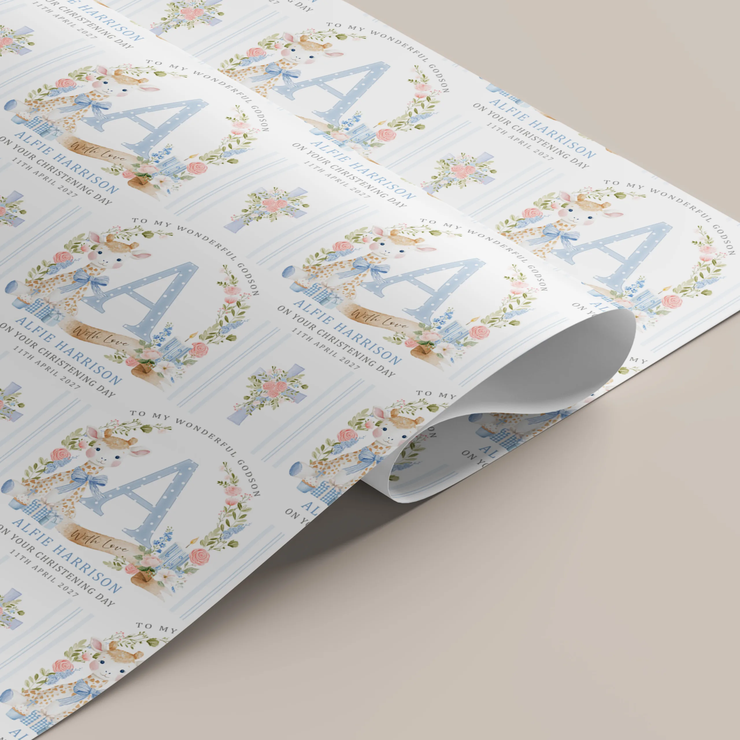 Boys Christening Gift Wrapping Paper