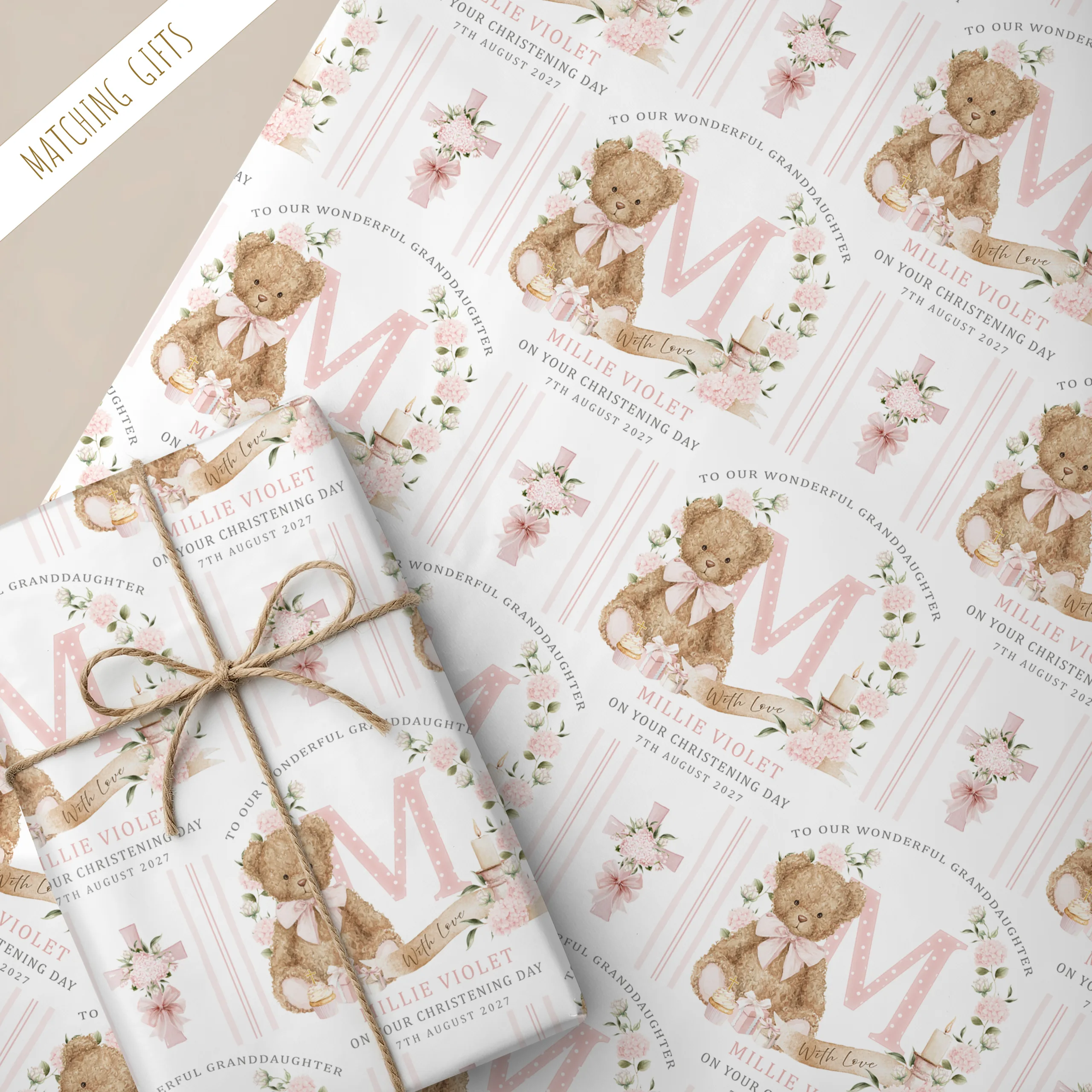 Girls Christening Gift Wrapping Paper