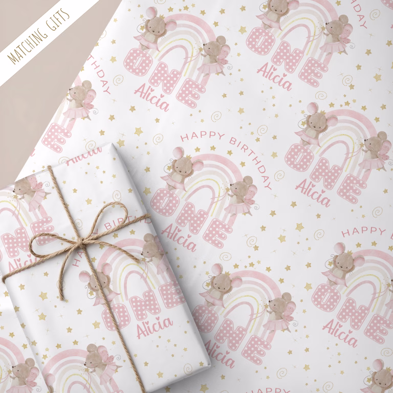 Girls 1st Birthday Gift Wrapping Paper – Personalise it!