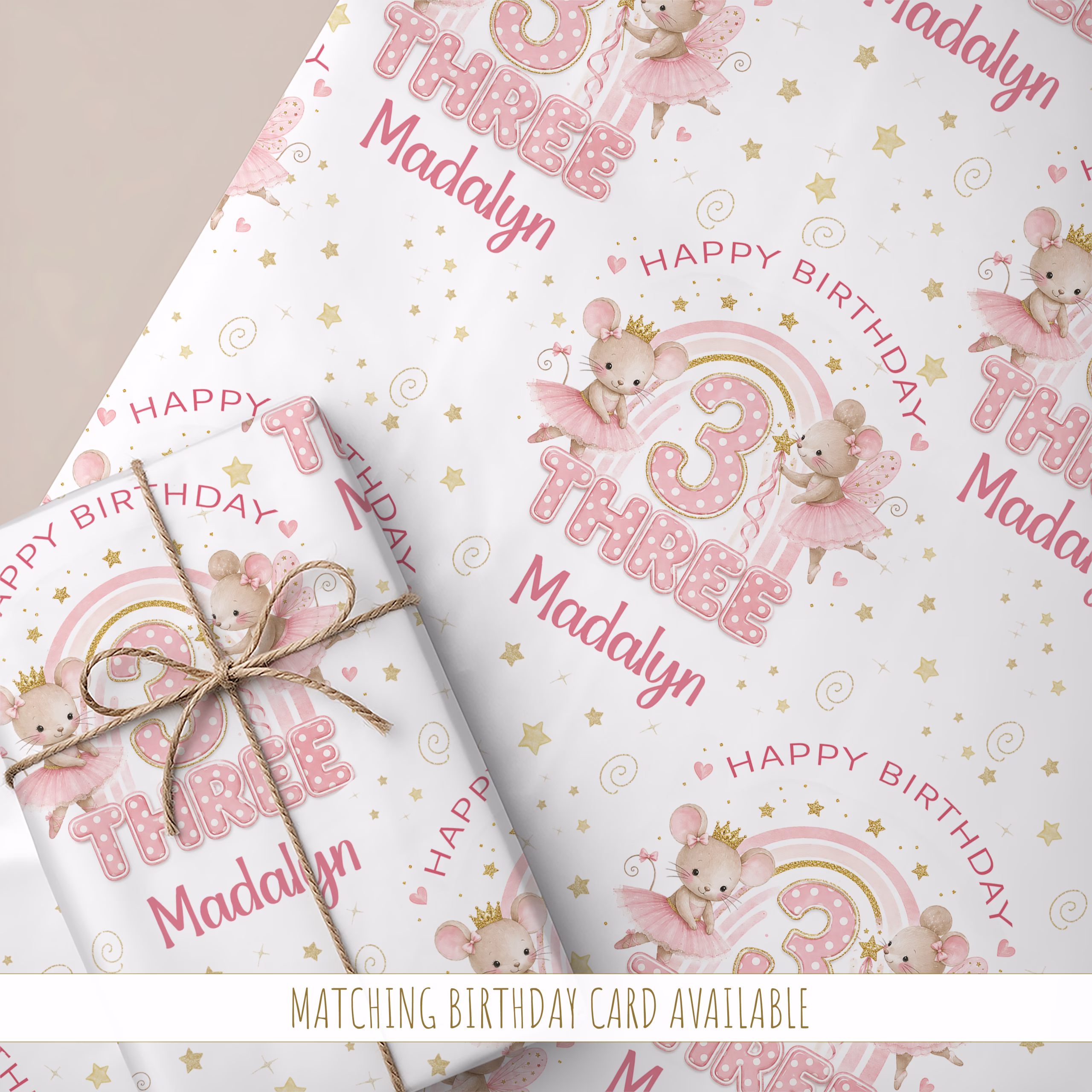 Girls 3rd Birthday Gift Wrapping Paper