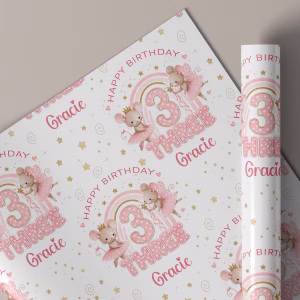 Girls 3rd Birthday Gift Wrapping Paper