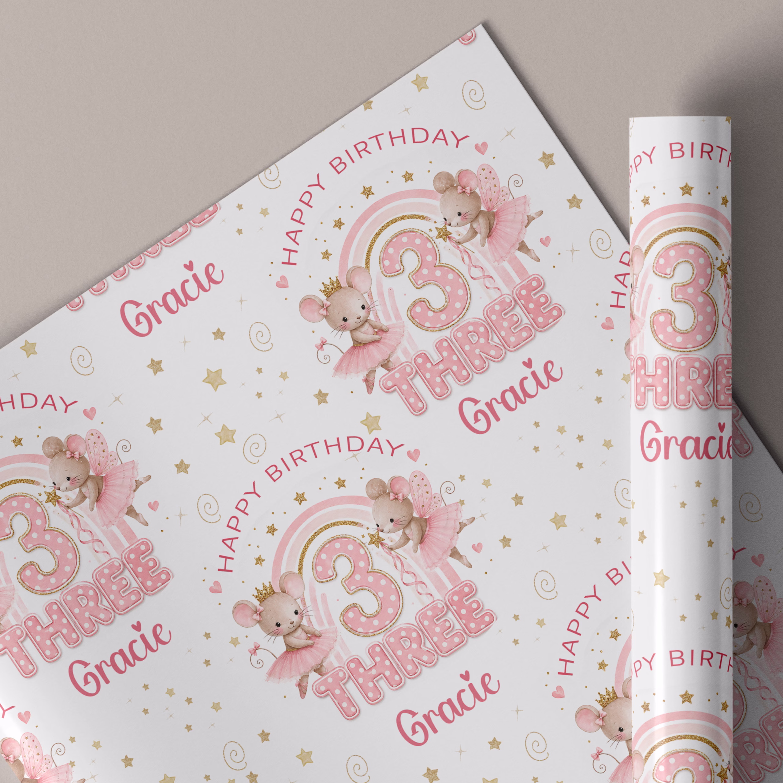 Girls 3rd Birthday Gift Wrapping Paper