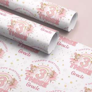Girls 3rd Birthday Gift Wrapping Paper