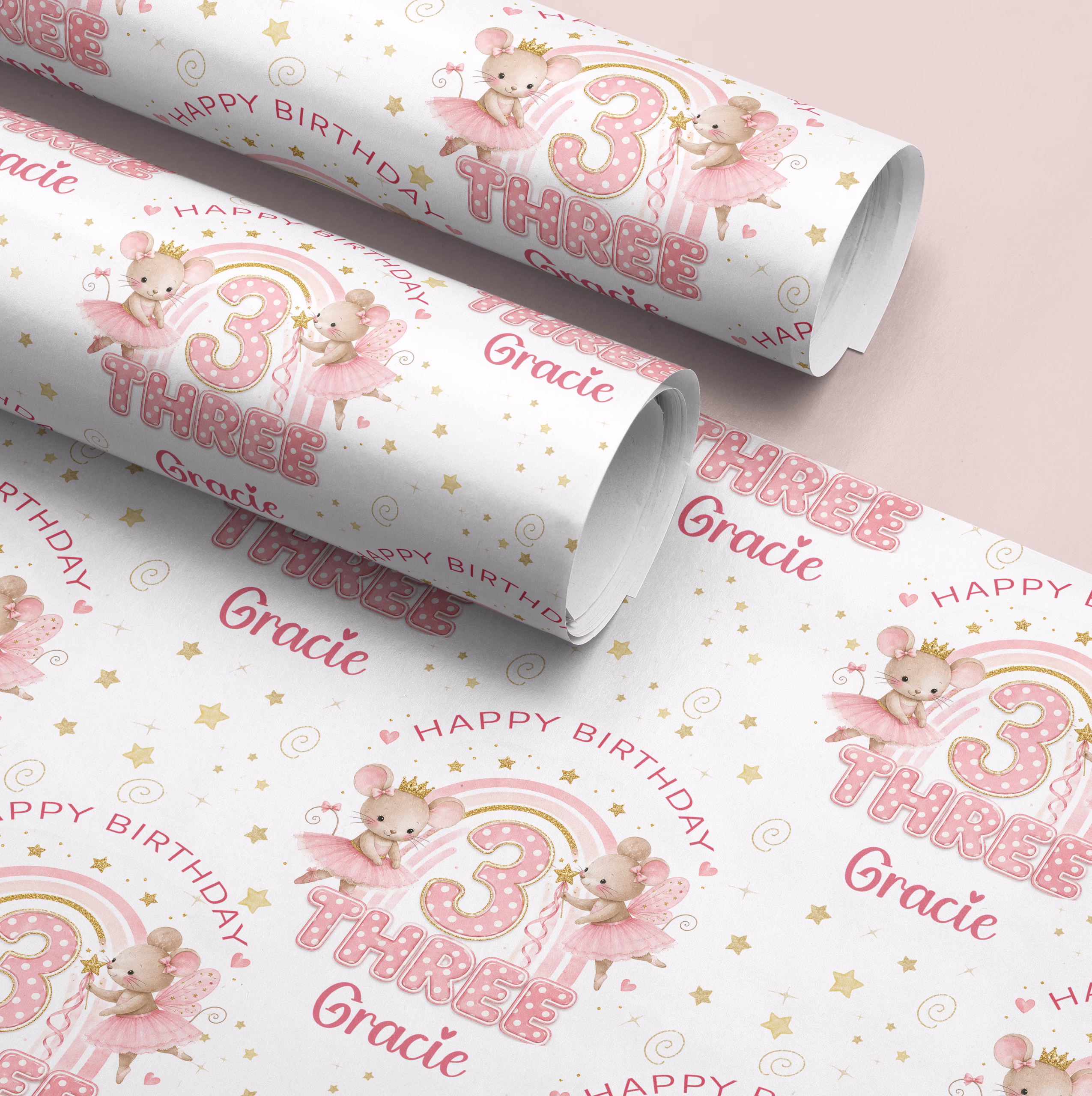Girls 3rd Birthday Gift Wrapping Paper
