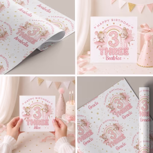 Girls 3rd Birthday Gift Wrapping Paper
