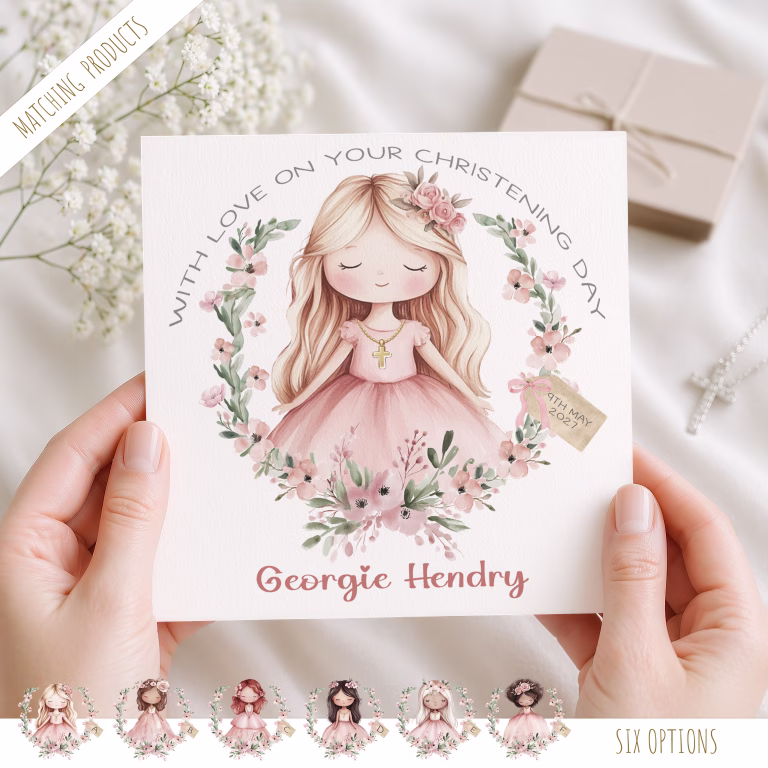 Personalised Girls Christening, Baptism, First Holy Communion Cards