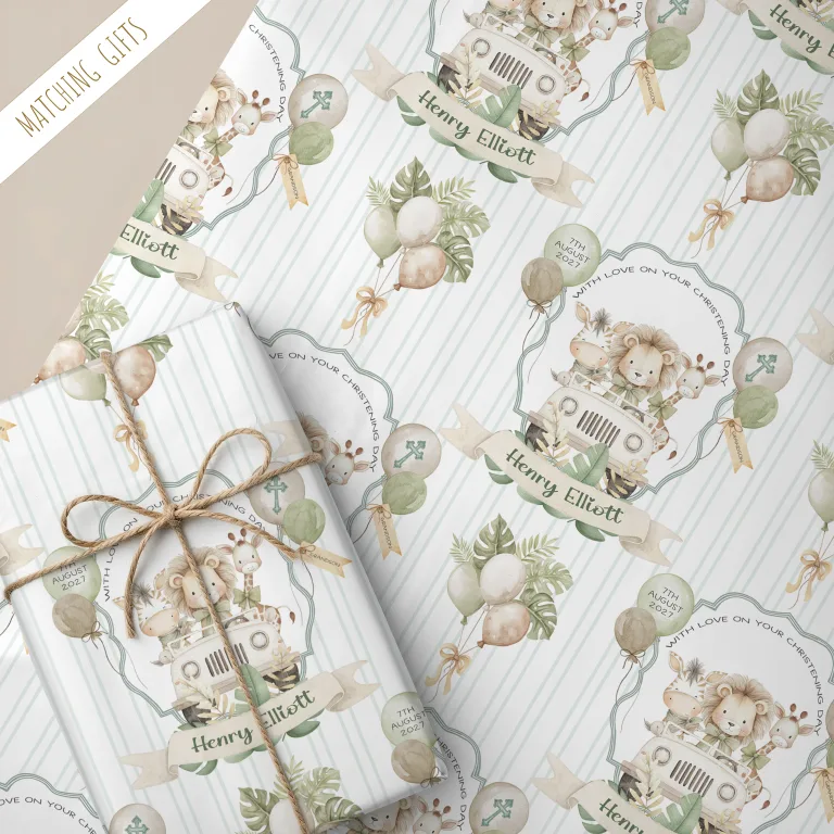 Boys Christening, Baptism, Naming Day Gift Wrapping Paper