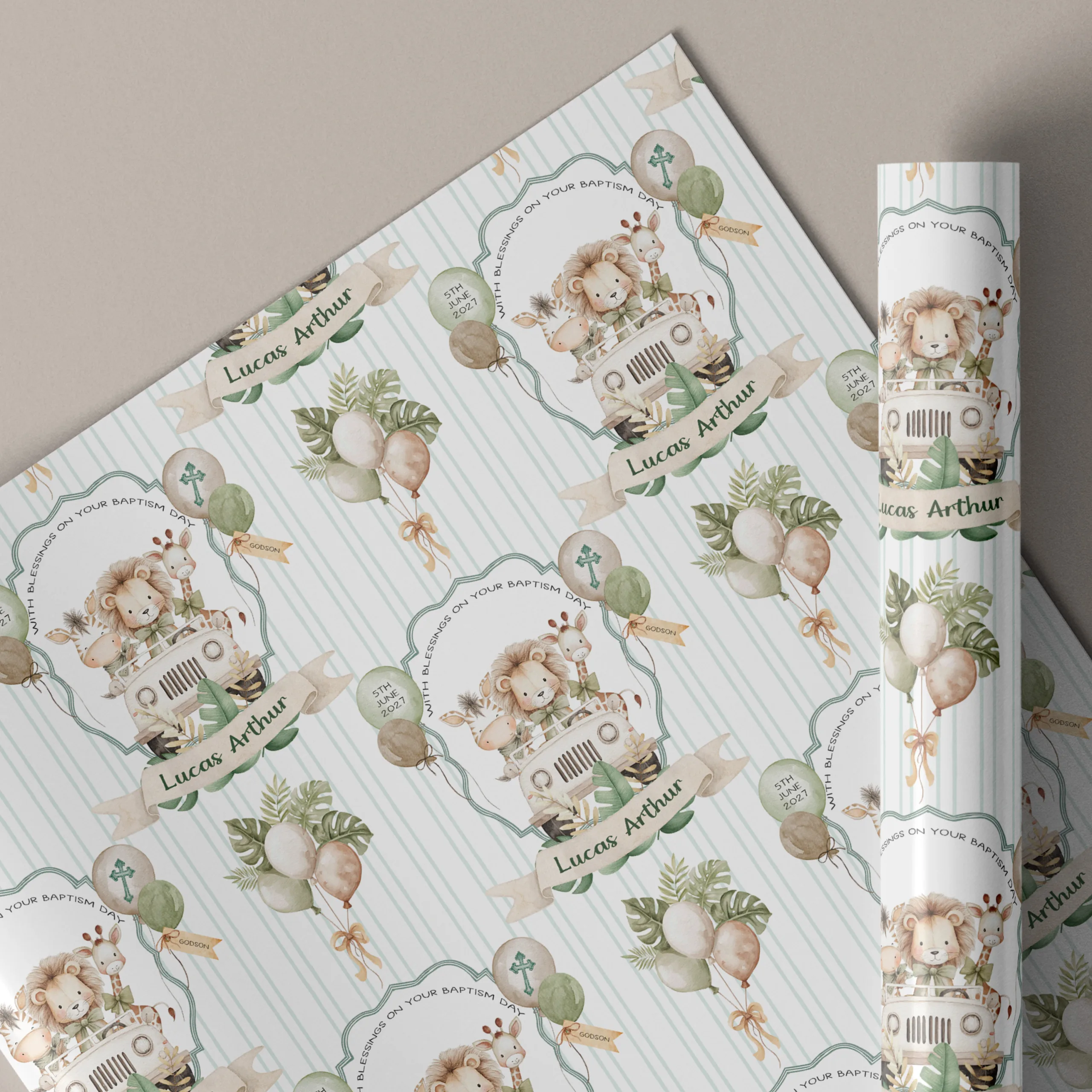 Boys Christening Gift Wrapping Paper